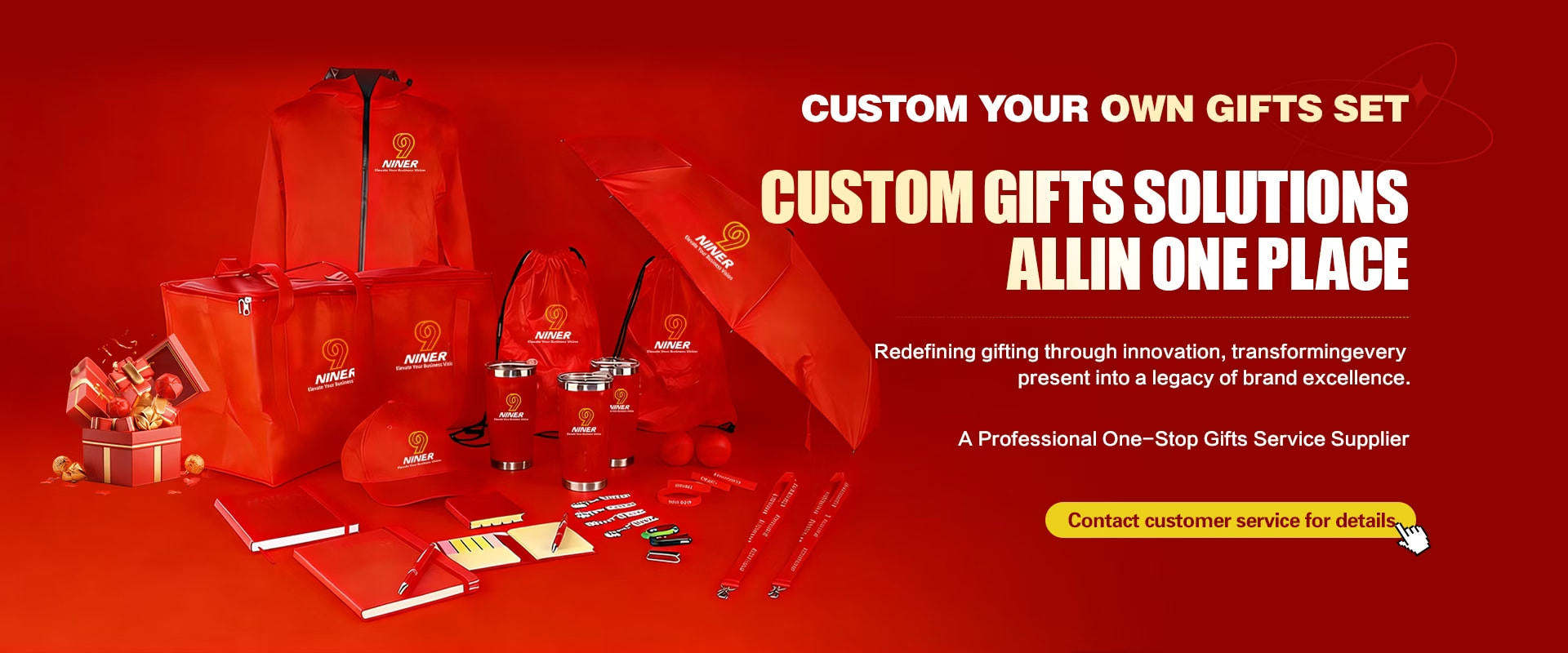 Custom gifts set red promotional banner